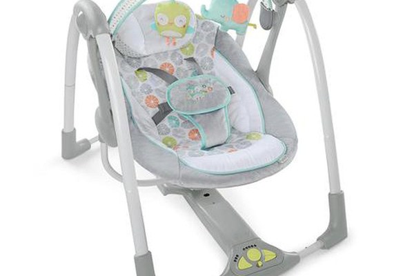 Leagan portabil Ingenuity Swing 'n Go Portable Swing™ Hugs & Hoots™, Greutatea maxima 9 kg (Gri)