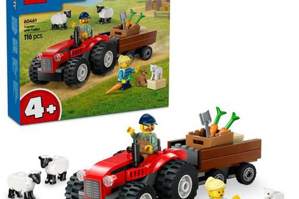 LEGO® City - Tractor de ferma rosu cu remorca si oi 60461, 116 piese