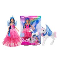 Papusa Barbie, Mattle, Model unicorn cu aripi, rochie roz ombre, set cu accesorii, +3ani - 1