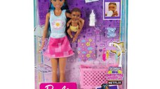 Papusa Barbie Skipper First Jobs - Babysitter, creola bruneta, cu bebelus