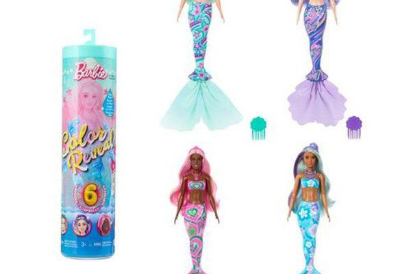Papusa surpriza Barbie Color Reveal Morska Sirena, set cu 6 surprize, multicolor, 30x10cm