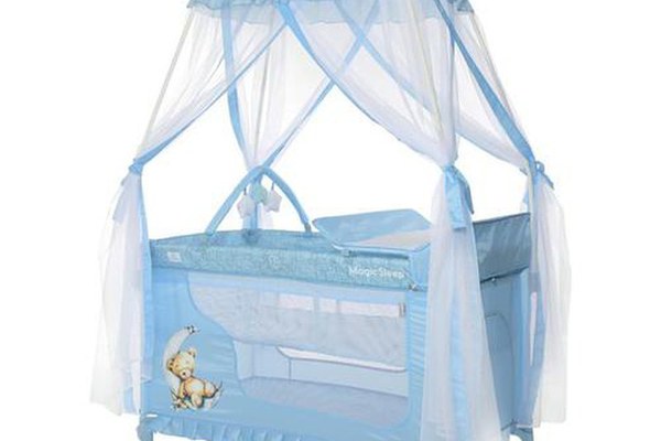 Patut pliabil stil baldachin Lorelli Magic Sleep, cu accesorii, Blue Moon Sleeping Bear
