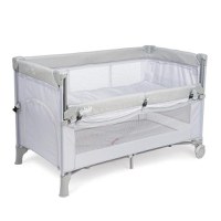 Patut pliant voiaj pentru bebelusi si copii Juju Dreamy Cloud, 2 nivele, portabil, 125x65 cm, etaj intermediar nou-nascuti, laterala culisanta, salteluta, buzunar lateral, geanta transport, Gri - 1