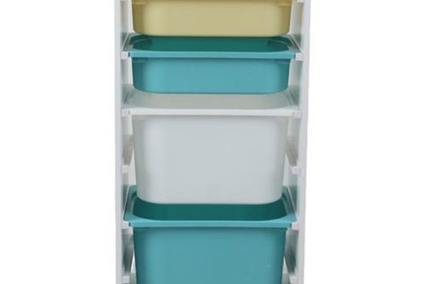 Raft depozitare jucarii pentru copii U-Grow, cu 4 cosuri colorate