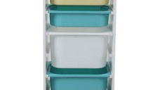 Raft depozitare jucarii pentru copii U-Grow, cu 4 cosuri colorate