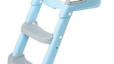 Reductor WC cu scara pentru copii Juju Solo Steps, 1an+, suport picioare 2 pozitii, pliabil, portabil, antiderapant, perna moale, manere de sustinere, Albastru