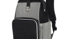 Rucsac multifunctional pentru mamici/carucior Kinderkraft Molly, 14 buzunare, buzunar termic, Gri/Negru
