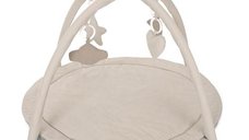 Saltea de activitati Lorelli Moments pentru bebelusi, cu arcada si jucarii textile cu sunet si zornaitoare, 83 x 83 cm, de la 0 luni, bej