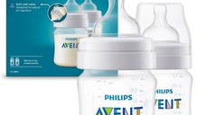 Set 2 biberoane anti-colici Philips Avent SCY100/02, 125 ml, +0 luni, 2 buc, Fara BPA (Alb/Transparent)