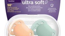 Set 2 suzete Philips-Avent SCF091/03, ultra soft 0-6 luni, Ortodontice, fara BPA, Verde/Portocaliu