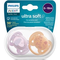 Set 2 suzete Philips-Avent SCF091/18, ultra soft 6-18 luni, Ortodontice, fara BPA, Flori/Catelus - 1