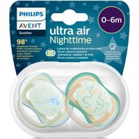 Set 2 suzete Philips-Avent SCF376/18, ultra air NightTime 0-6 luni, Ortodontice, fara BPA, Fosforescent, Pasare/Stea - 1