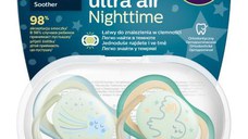 Set 2 suzete Philips-Avent SCF376/18, ultra air NightTime 0-6 luni, Ortodontice, fara BPA, Fosforescent, Pasare/Stea