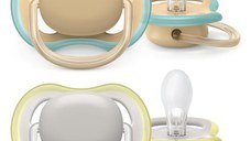 Set 2 suzete Philips Avent Ultra Air SCF085/15, Ortodontice, 0-6 luni (Maro/Gri)