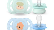 Set 2 suzete Philips Avent Ultra Start SCF075/04, ortodontice, fara BPA, 0-2 luni, cu model (Verde/Albastru)