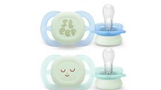 Set 2 suzete Philips Avent Ultra Start SCF075/08, ortodontice, fara BPA, 0-2 luni, cu model (Verde/Albastru)