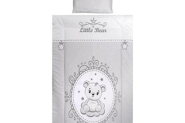 Set lenjerie pat 3 piese Lorelli Cosy  Little Bear Grey, bumbac ranforce, lavabil 30°C