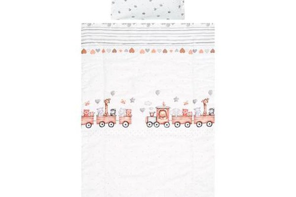 Set lenjerie pat 3 piese Lorelli Cosy Train Grey, bumbac ranforce, 0-3 luni