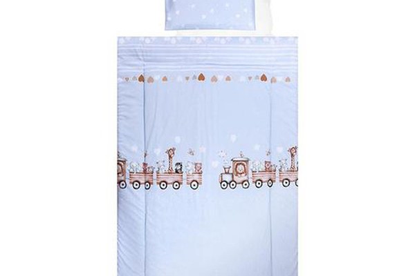 Set lenjerie pat 4 piese Lorelli Train Blue, bumbac ranforce, 70 x 140 cm, 60 x 120 cm