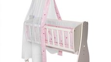 Set lenjerie pat 7 piese bumbac ranforce pentru pat balansoar Lorelli First Dreams Butterflies Pink