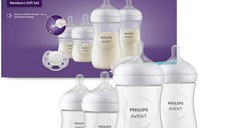 Set nou-nascut Philips Avent Natural Response SCD838/11, tetina care functioneaza ca sanul mamei, tetina fara scurgeri, 4 biberoane, suzeta ultra-soft 0-6 luni, perie pentru biberon