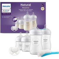Set nou-nascut Philips Avent Natural Response SCD838/11, tetina care functioneaza ca sanul mamei, tetina fara scurgeri, 4 biberoane, suzeta ultra-soft 0-6 luni, perie pentru biberon - 1