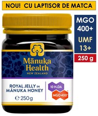 (nou) Miere de Manuka MGO 400+ cu LAPTISOR de MATCA (250g) - 1