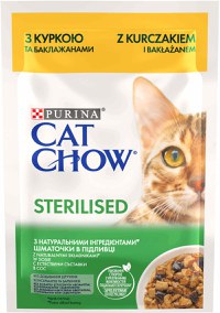 CAT CHOW STERILISED Plic hrană umedă cu Pui şi Vinete 85g - 1