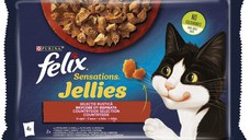 FELIX Sensations Gelees plicuri pentru pisici, vită şi pui, 4x85g