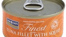 FISH4CATS Finest Conservă pentru pisici, cu file de Ton şi Calamar 70g