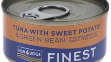 FISH4DOGS Finest Conservă câini, cu Ton, Cartofi dulci şi Fasole verde 85g