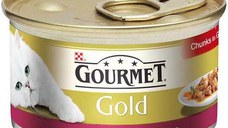 GOURMET Gold Conservă pentru pisici, cu Pui şi Ficat, cubuleţe în sos 85g