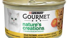 GOURMET Nature's Creations Conservă pentru pisici, Pui, Roşii şi Spanac 85g