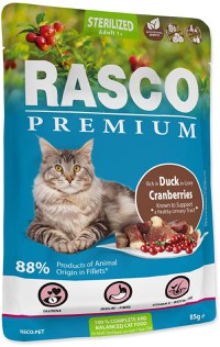 RASCO Premium Sterilized Plic pentru pisici adulte, cu Raţă şi Merişoare 85g - 1