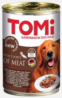 TOMI Conservă pentru câini, cu 5 feluri de Carne în Sos 400g - 1