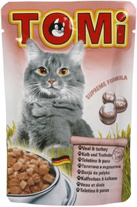 TOMI Plic hrană umedă pentru pisici, cu Viţel şi Curcan 100g - 1