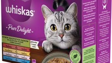 WHISKAS Pure Delight Mix plicuri pisici, Vită/Pui/Somon/Ton în aspic 12x85g