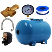 Kit accesorii hidrofor, vas expansiune 50L otel, presostat, manometru, racord 5 cai bronz, furtun racord Inox cu cot 60cm - 1