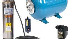 Kit hidrofor 24L cu pompa submersibila IBO Polonia 4SKM150 cu panou control, 1100W, debit 50l/min, H refulare 107m, 20m cablu