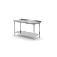 Masa de lucru din inox, pentru perete, cu polita, 1400x700x850(h) mm - 1