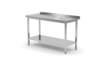 Masa de lucru din inox, pentru perete, cu polita, 1400x700x850(h) mm