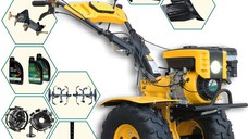 Motocultor benzina, Campo 873 Alpine, 7CP, 2+1 trepte, 2+1 freze, benzina, roti ATV, 2 prize putere + Prasitoare PRS20-45 + Plug simplu + Plug bilonat/rarita + Adaptor + 2 Roti metalice 350x6 + 3L Ulei, PROGARDEN