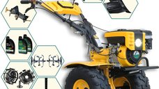 Motocultor benzina, Campo 873 Alpine, 7CP, 2+1 trepte, 2+1 freze, benzina, roti ATV, 2 prize putere + Prasitoare PRS20-45 + Plug simplu + Plug bilonat/rarita + Adaptor + 2 Roti metalice 350x6 + 3L Ulei, PROGARDEN