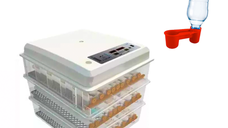 Pachet Incubator Oua Automat MS-176, 176 oua, Alimentare 12V/220V + Adapatoare pentru pui cu capac pentru sticla - set 10 bucati