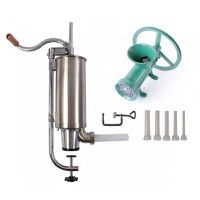 Pachet Masina Tocat Carne din Fonta, Nr 32 cu Palnie + Carnatar Vertical PRO Inox, 4 Kg, GF-1415 - 1