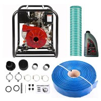 Pachet Motopompa Apa de Presiune pentru irigatii, 2 Toli, Micul Fermier WX-178F, H-60m, Diesel, Furtun Refulare 20 m, Furtun Absorbtie 8 m, Ulei 4T - 1