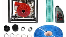 Pachet Motopompa Apa de Presiune pentru irigatii, 2 Toli, Micul Fermier WX-178F, H-60m, Diesel, Furtun Refulare 20 m, Furtun Absorbtie 8 m, Ulei 4T