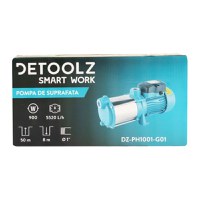 Pompa de suprafata Detoolz 0.9 kW, debit maxim 5520l/h, inaltime maxima de pompare 50m, aspiratie 8m, corp pompa fonta - 2