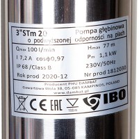 Pompa SubmersibilaRezistenta la Nisip , IBO 3STM20, 1100 W, 100 l/min, H Refulare 77 m, 3 Toli + 20 m cablu - 5