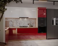 Bucatarie colt Chelsea V2   Alb Rosu  221 300x60x200 cm - 1